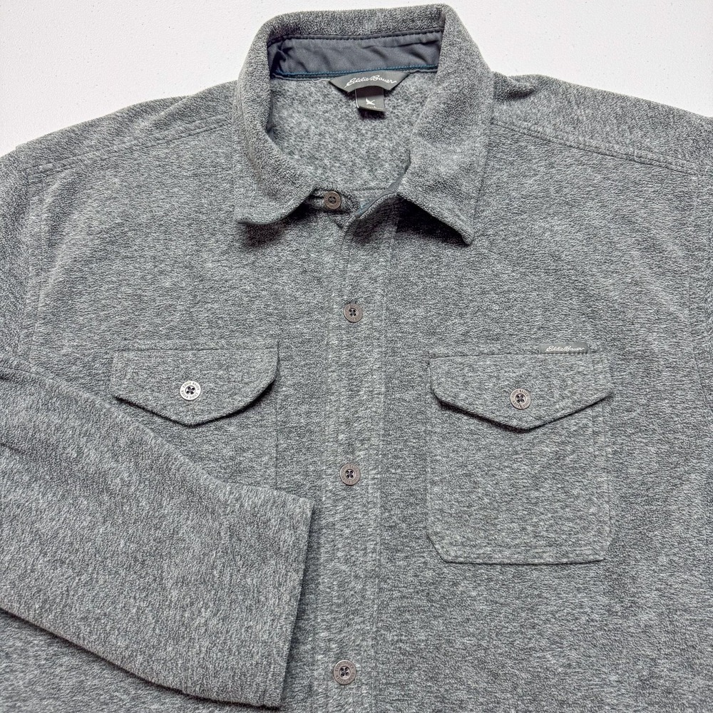 Eddie Bauer Jacket Mens Large Gray Fleece Shirt Jacket Button Front Outdoor Work